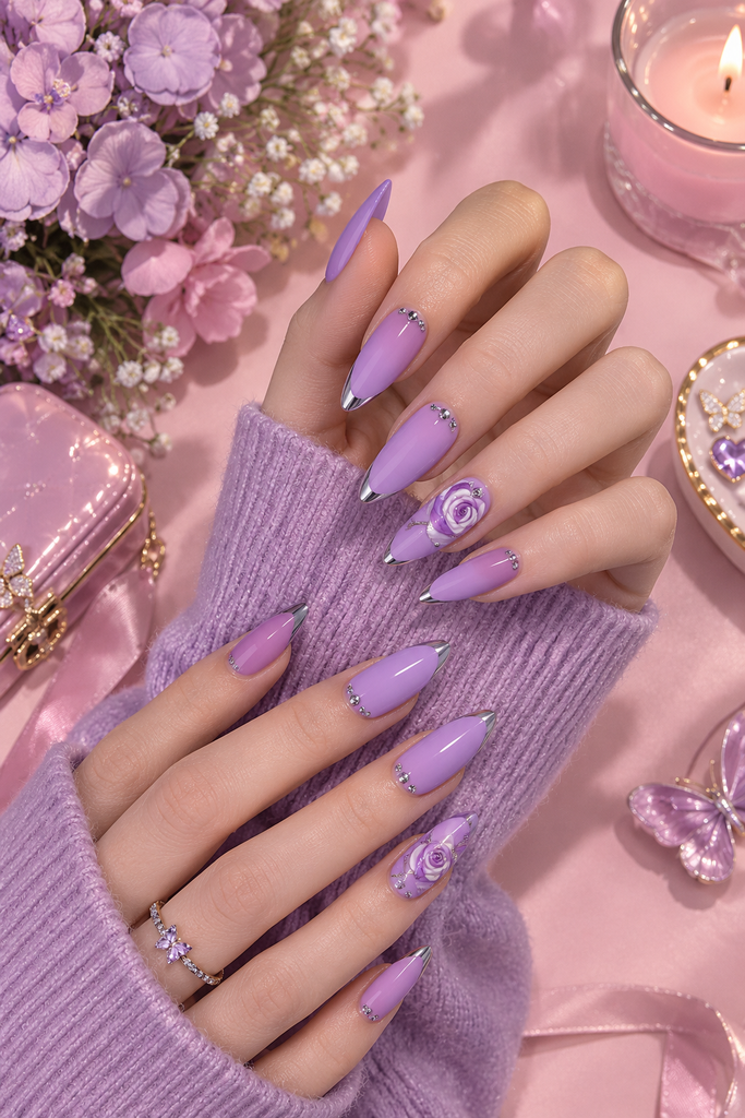 Lavender Stiletto Nails and Sparkle